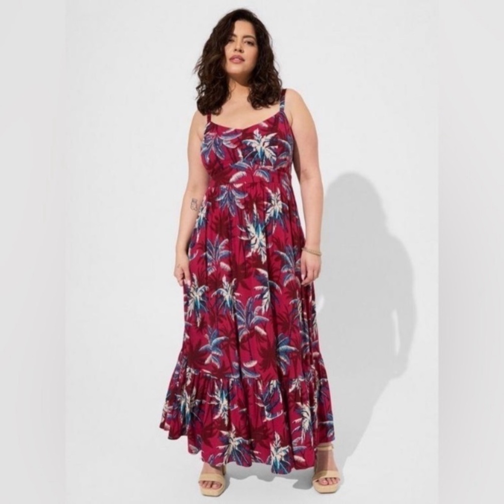 TORRID Maxi Lenny Tiered Dress 5X Pink Floral Garden Party Spring Wedding